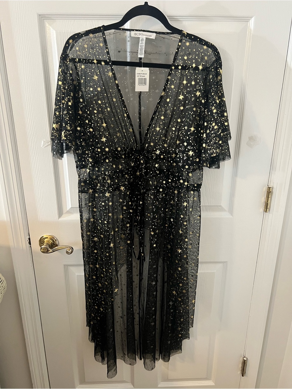 BCBGeneration Black Sheer Mesh Duster with Gold Star Accents